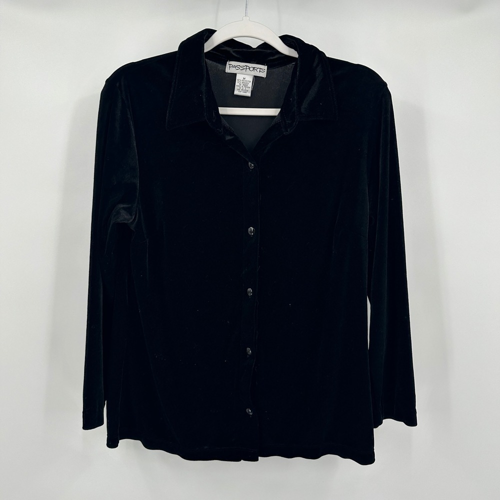 Womens Minimalist Velvet Top‎ Size M Black Luxe Soft Gothic Dark Academia